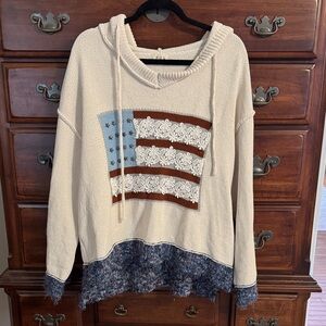 POL Cream and Blue Flag Patterned Sweater